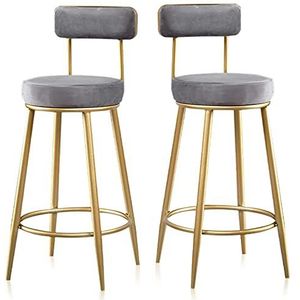Luxe aanrechtstoelen set van 2 - fluwelen barkrukken ontbijtbarkrukken met metalen poten aan de achterkant, hoge krukken voor keukeneilandhuismeubilair (kleur: grijs)