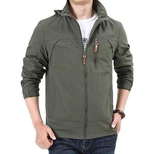 Bienwwow Herenjassen, meerdere ritszakken met capuchon, trenchcoat, outdoor, winddicht, softshell bergwandelen met capuchon, Groen, XL