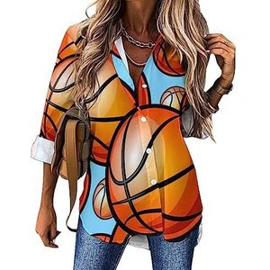 Basketbalbalshirt voor dames, casual, button-down, lange mouwen, V-hals, blouse, tuniek voor leggings