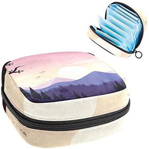 Maandverband Opbergtas,Draagbare maandverband Opbergzak,Zonsondergang patroon, Meerkleurig, 4.7x6.6x6.6 in/12x17x17 cm