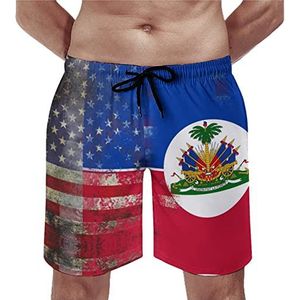 351 Zwembroek voor heren, retro, Amerikaanse Haïtiaanse vlag, zwembroek, waterdicht, surfen, strandshorts met gaasvoering, strandbroek, sneldrogend, strand boardshorts, Mens Board Shorts 670, XL