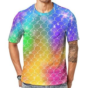 Coloful Starry Rainbow Mermaid Heren Crew T-shirts Korte Mouw Tee Causale Atletische Zomer Tops