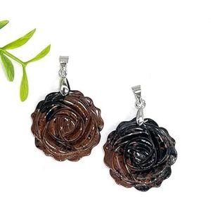 25mm Rose Flower Hanger Natuurlijke Genezing Kristalsteen Kettingen Kralen Voor Energie Amulet Sieraden Maken Accessoire DIY Geschenken-Rood Mahonie-10 Stuks