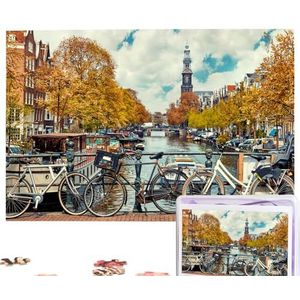 Fietsen in Amsterdam Puzzels, 1000 stukjes, gepersonaliseerde legpuzzels, foto's, puzzel voor familie, foto, puzzel voor volwassenen, bruiloft, verjaardag (74,9 x 50 cm)