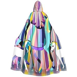 SSIMOO Eenhoorns op kleurrijke strepen volwassen partij decoratieve cape,Volwassen Halloween Hooded Cloak,Cosplay Kostuum Cape