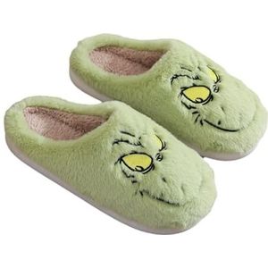 ENIXWH Grinch Pantoffels voor dames en heren, grappige pluche winterwarme pluizige pantoffels, B, 37/38 EU