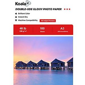 KOALA Dubbelzijdig Glanzend Inkjet Fotopapier A3, 180 g/m², 100 vellen, voor alle inkjetprinters