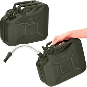 BW® Brandstofjerrycan, metaal, jerrycan, 2 x 10 liter, met schenktuit - bronsgroen - RAL 6031-F9 - TÜV-getest en VN-goedkeuring - Made in Europe