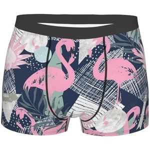 yagDAA Roze Flamingo En Bladeren Print Heren Ondergoed Boxer Slip, Ademend Stretch Ondergoed Met Comfortabele Tailleband, Zwart, S