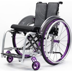 Sunyongfly Rolstoel voor volwassenen, inklapbaar, aluminiumlegering, met afneembare voetsteunen, 24 inch zitkussen en achterwiel (paars, zadelbreedte: 38 cm)