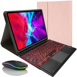 Toetsenbordhoes voor iPad Air 7e generatie 11 inch (M3) 2025, Magnetisch Afneembaar Draadloos Achtergrondverlichting Toetsenbord met Bluetooth Muis,Roze