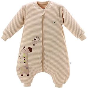 CHILSUESSY Babywinterslaapzak met voeten en afneembare lange mouwen, van biologisch katoen, slaapzak voor baby's van 1 tot 6 jaar, giraffe, 3,5 TOG verdikt, L, lichaamslengte 110 - 120 cm