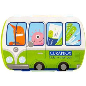 Curaprox Kids Travel Set – Tandenborstel, tandpasta en interdentale ragers | Ultrazachte Curen® filamenten | Compacte reisset voor kinderen (groen)