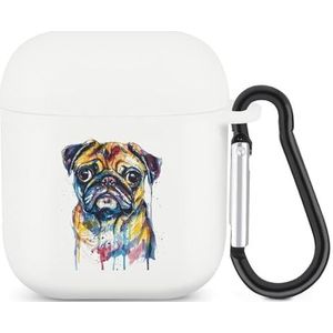 Aquarel Bull-Dog Leuke Case voor AirPods 2 & 1 Schokbestendige Beschermende Hoofdtelefoon Gevallen Cover Met Sleutelhanger Voor Mannen Vrouwen