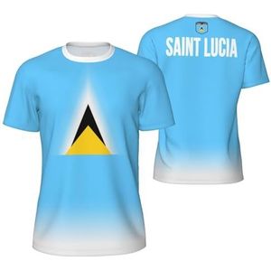 Sport Mesh T-Shirt Saint Lucia Vlag voor Running Bike Voetbal Tennis Voetbal Fitness Tees 3D Gedrukt, Meerkleurig, S