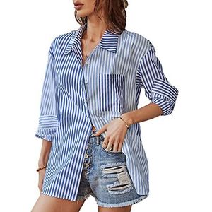 Gestreepte Blouse, Shirt met Lange Mouwen voor Elke Dag, Werk, Machinewas. (M)