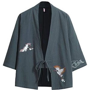 Seidarise Heren Kimono Cardigan Noragi Jas Japanse Yukata Jas Haori Plus Size, S-groen, L