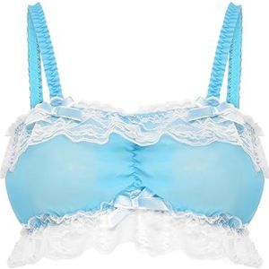 Satini Sissy Frilly Kant Getailleerd Chiffon Flinterdun Lingerie Bralette (Aquablauw, L)
