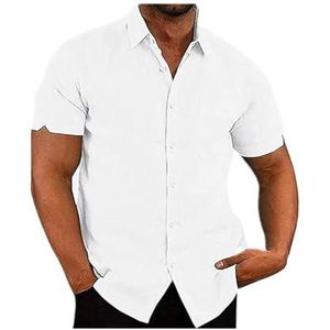 Linnen Overhemd, Linnen Herenoverhemd Met Korte Mouwen, Werk-casual Overhemd, Geschikt For Zakelijk, Casual Vakantie-strandoverhemd For De Zomer heren t-shirt (Color : Blanc, Size : 3XL)
