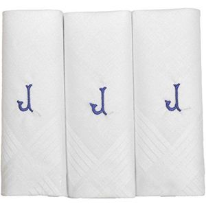 Heren/Heren 3-pack effen witte zakdoeken met 1 letter naam initialen, J, Wit - letter J, Eén maat