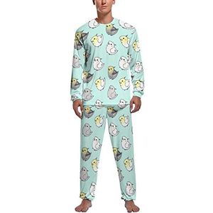 Kawaii schattige valkparkiet heren pyjama sets lange mouwen top en broek met elastische band nachtkleding lounge pyjama sets XL