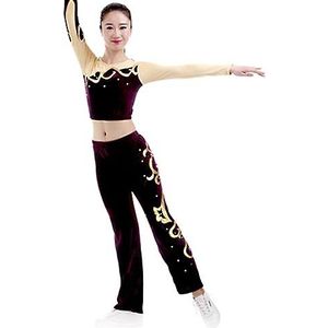 Cheerleader Costume Gymnastiek Suits Vrouwen Girl Kinderen Broek/Broek Spandex Hoge Elasticiteit Handgemaakte Lange Mouw Competition Dance Ritmische Gymnastiek (Kleur : Burgundy, Maat : 16 JAAR)
