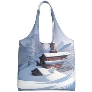 XIAOYANS Winter Landschap Extra Grote Capaciteit Schouder Canvas Tas Voor Winkelen Reizen Dagelijks Gebruik, Zwart, Eén maat