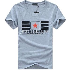 T-Shirt Summer Men'S Short Sleeve T-Shirt Slim Fit Large Size Half Sleeve Round Neck Teenager Casual Printed Clothes-Gray 4Xl