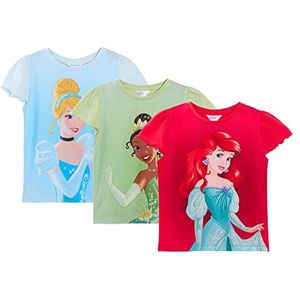 Disney Meisjes 3 Pack Prinses T-shirts Kids Ariel De Kleine Zeemeermin, Tiana en Assepoester Dress Up Top Korte Mouw Tees, Rood / Blauw / Groen, 4-5 jaar