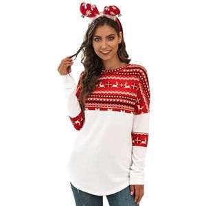 yeeplant Dames kleurrijke rendier cartoon kerst ronde hals trui shirt - ademende trui feest sweatshirt rood, Rood, XL
