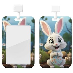 Cartoon Konijn Zitten Print Id Badge Houder Waterdichte Naam Tag Houder met Afneembare Hals Lanyard Card Protector Cover Case voor Mannen Vrouwen Kantoren Verpleegkundige