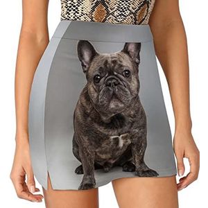 Franse Bulldog Portret Dames Skorts Hoge Taille Tennisrok Gelaagde Korte Mini Rok Culottes Skorts Met Zakken XL