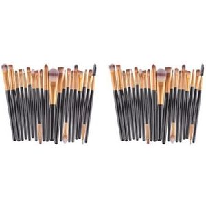 2 set 20 Stuks/set Professhional Make-up Borstels Foundation Poeder Borstel Zwart Goud