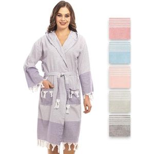 Badjas van hamamdoek, saunahanddoek, voor vrouwen voor ultieme luxe, met riem en capuchon, lange vorm, licht en modieus, lila, S-M Tall