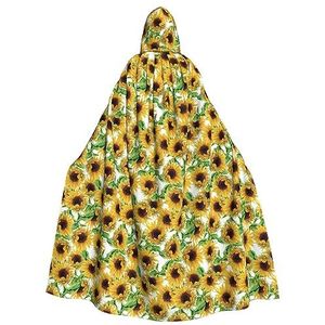 WURTON Gele zonnebloemen mystieke mantel met capuchon voor mannen en vrouwen, ideaal voor Halloween, cosplay en carnaval, 185 cm