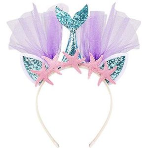 Frcolor Glitter zeemeermin hoofdband met mesh prinses meisjes haarbanden Party Favors oren haarband (Blue Tail)
