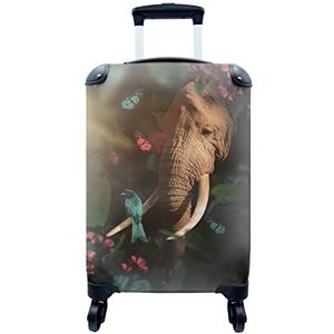 MuchoWow® Koffer - Olifant - Vogel - Vlinder - Jungle - Past binnen 55x40x20 cm en 55x35x25 cm - Handbagage - Trolley - Fotokoffer - Cabin Size - Print