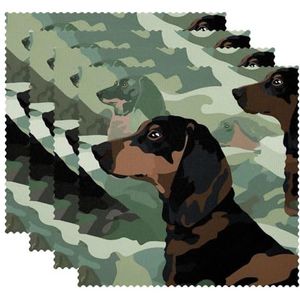 Placemats Set van 1, Tafelplacemats voor thuis Vakantiefeest, Camouflage Teckel Hond