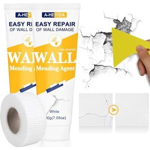 Wandreparatieset – 400 g grote witte binnenwandplakkers met reparatiepasta met reparatietape en rakel, wandgatvuller, wandplamuur voor het repareren van krassen, witte gaten
