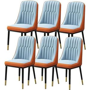 GEIRONV Keuken eetkamerstoelen set van 6, moderne waterdichte PU lederen zijstoel met carbon for balie lounge woonkamer receptie stoel Eetstoelen (Color : Blue+orange, Size : 91 * 45 * 45cm)