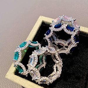 Prachtige onregelmatige edelsteen ring 925 zilver kleur Lparty wieden verlovingsring met   grote zirkoon fijne sieraden -8, groen, verzilverd