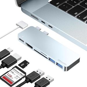 iMounts MacBook USB C hub - hemelsblauw HDMI, SD-kaartlezer, USB 3.0, adapter met Thunderbolt, voor MacBook Air M4 (Sky Blue)
