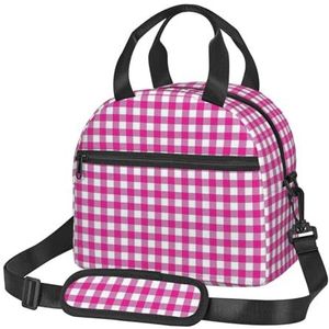 OdDdot Roze Plaid Print Lunch Bag Herbruikbare Geïsoleerde Volwassen Tote Lunch Tas Voor Vrouwen/Mannen Werk Picknick Strand Reizen