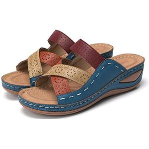 sandalen Dames zomer grote casual riem sandalen gekruiste teen sleehak slippers sandaal(B,39)