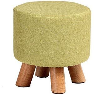 Ronde houten steun gestoffeerde voetenbank poef poef gewatteerde stoelkruk met afneembare linnen hoes 4 beukenpoten (blauw) (Color : Green, Size : 29x29x29cm)