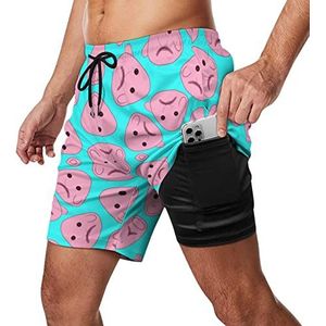 Blob Fish Zwembroek voor heren, sneldrogend, 2-in-1 strandsportshorts met compressieliner en zak