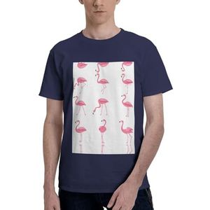 CKGODGF Flamingo's op witte print heren katoenen T-shirt, casual en comfortabel korte mouw, geschikt voor fitness en dagelijks gebruik, Donkerblauw, S