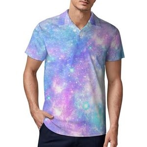 Roze en blauwe magische Galaxy Star heren golfpoloshirt slim fit T-shirts korte mouw casual print tops S