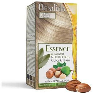 Bendida Permanente Haarkleuring 120 ml met Macadamia-olie en 6% ontwikkelaar | 100% grijsdekking & langdurige glans | Set met pre-color serum, kleurcrème & fixatieconditioner (8 lichtblond)