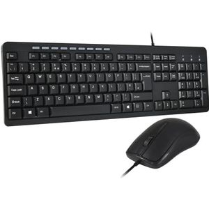 Combrite Bedraad toetsenbord en muisset, full-size UK lay-out toetsenbord, morsbestendig, speciale multimedia sneltoetsen, comfortabele optische muis, voor desktop pc, laptop, computer, zwart